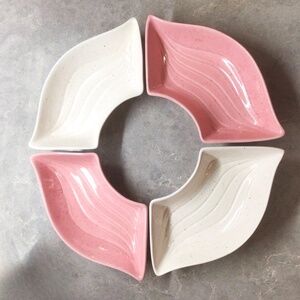 California Pottery USA L34 Circular Snack Trays Atomic Pink White Midcentury 50s